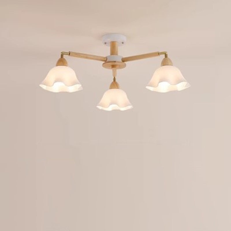 Contemporary Scandinavian Branch Flower PVC Wood Iron 3/6/8 Light Chandelier For Living Room