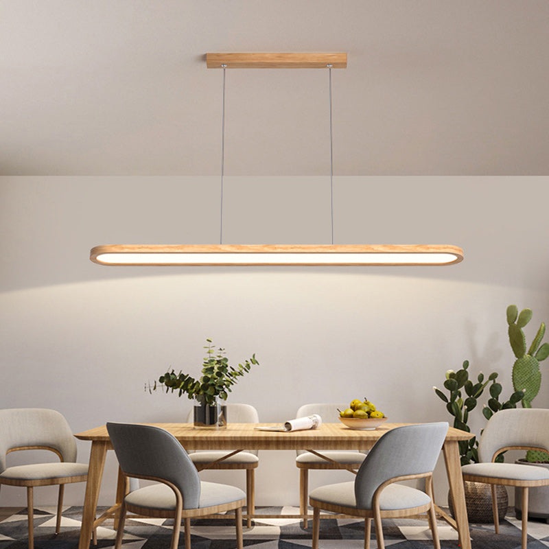 Contemporary Scandinavian Oval Wood Acrylic LED Chandelier For Dining Room