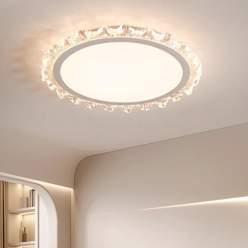 Modern Minimalist Round Cream Wave Acrylic Iron LED Flush Mount Ceiling Light For Living Room