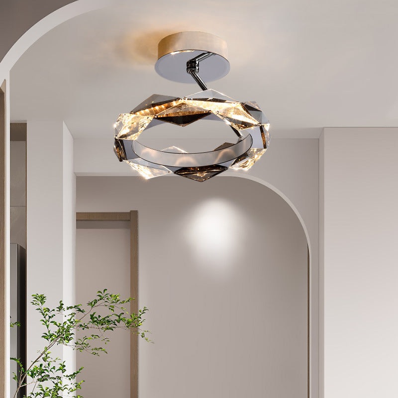 Modern Simplicity Round Prism Crystal Hardware LED Semi-Flush Mount Ceiling Light For Bedroom