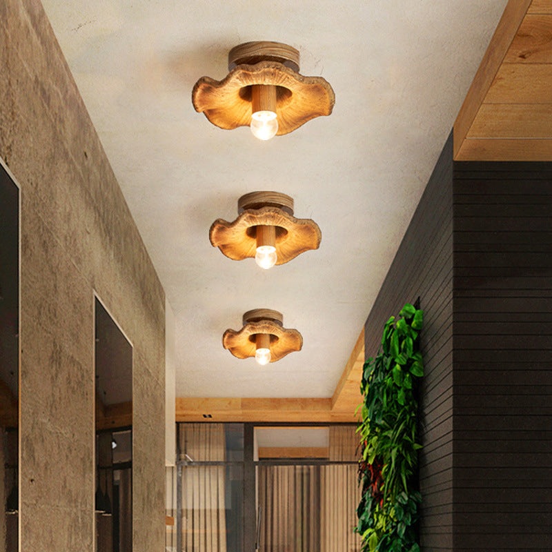 Traditional Vintage Lotus Leaf Resin Fiber Glass 1-Light Semi-Flush Mount Ceiling Light For Bedroom