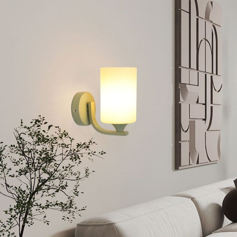 Contemporary Creative Cylinder Flower Iron Glass Shade 1-Light Wall Sconce Lamp For Living Room