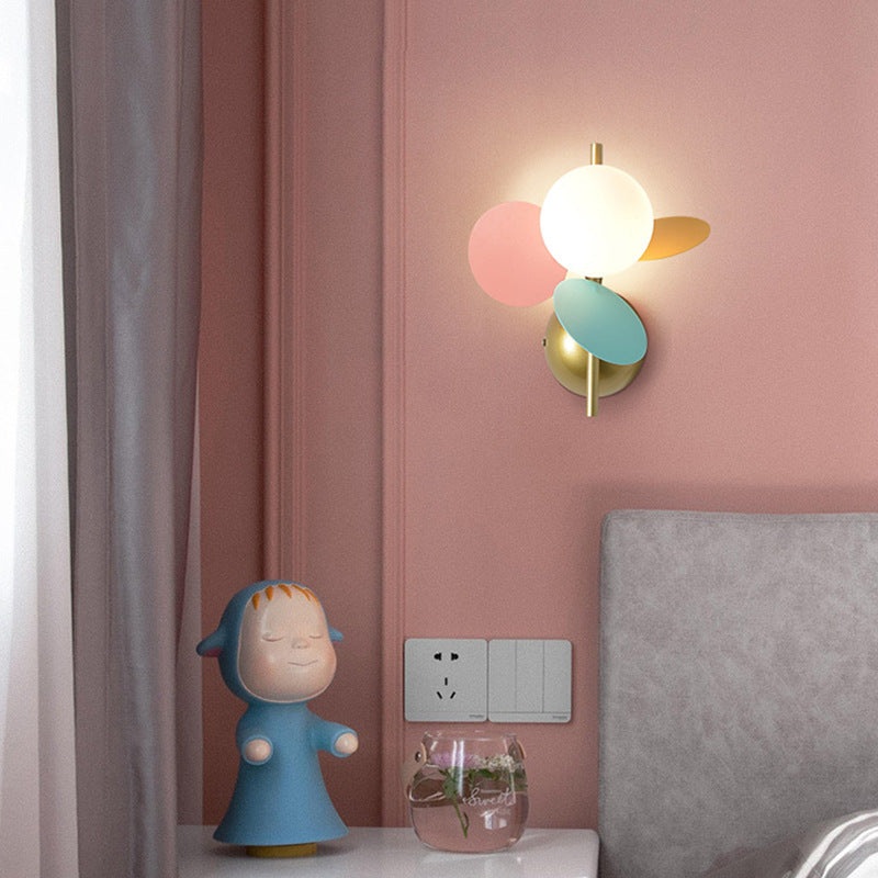 Contemporary Creative Kids Macaron Round Iron PVC Glass 1-Light Wall Sconce Lamp For Bedroom