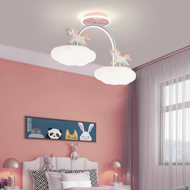 Contemporary Creative Kids Pony Iron Resin Acrylic LED Semi-Flush Mount Ceiling Light For Bedroom