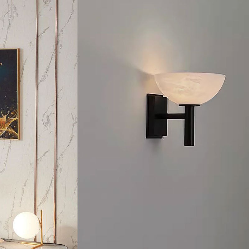 Contemporary Luxury Dome Marble Copper 1-Light Wall Sconce Lamp For Living Room