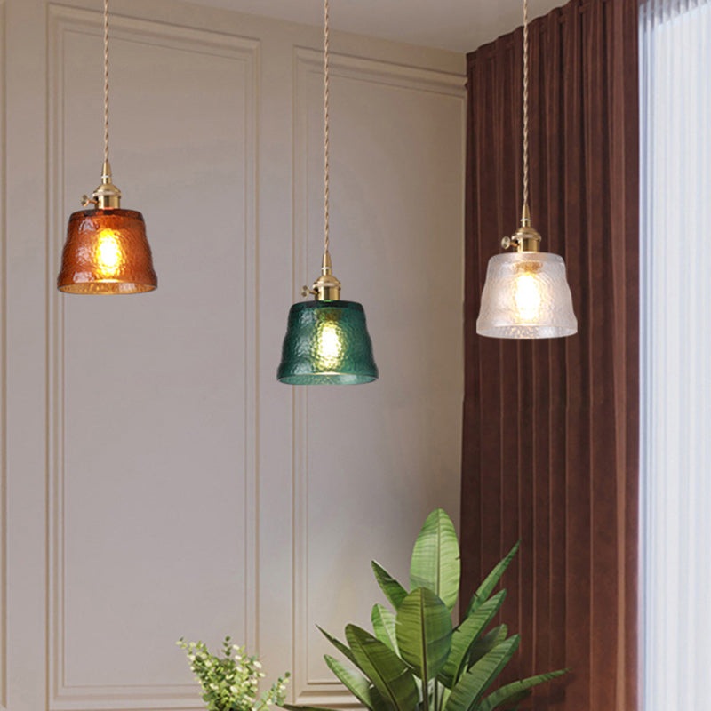 Contemporary Nordic Brass & Iron Cylindrical Frosted Glass 1-Light Pendant Light For Bedroom & Living Room