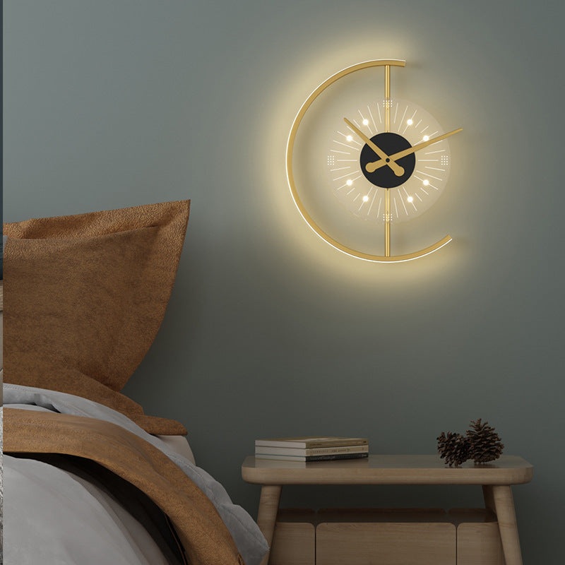 Contemporary Nordic Clock Shape Acrylic Iron LED Wall Sconce Lamp For Bedroom