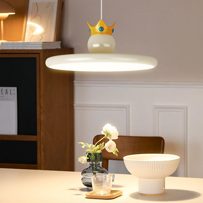Contemporary Nordic Cream Crown Round Iron ABS Resin LED Pendant Light For Dining Room