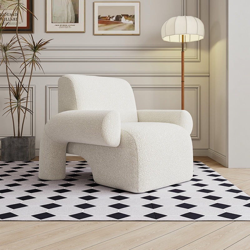 Contemporary Nordic Lambswool Wood Sponge Square Accent Chair Backrest Armrest For Living Room