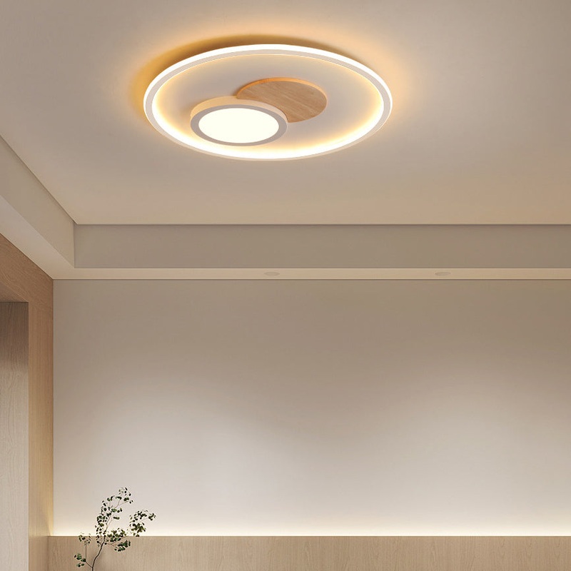 Contemporary Nordic Round Acrylic Aluminum Wood LED Flush Mount Ceiling Light For Bedroom