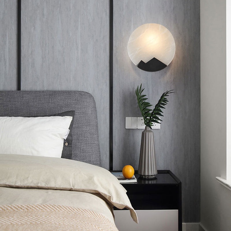 Contemporary Nordic Round Copper Marble 1-Light Wall Sconce Lamp For Bedroom