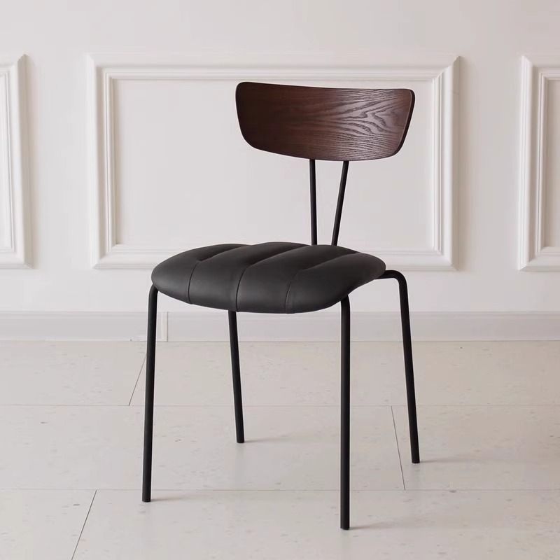 Contemporary Nordic Round Striped Upholstered Wood Leather Metal Frame Dining Chair Backrest For Dining Room