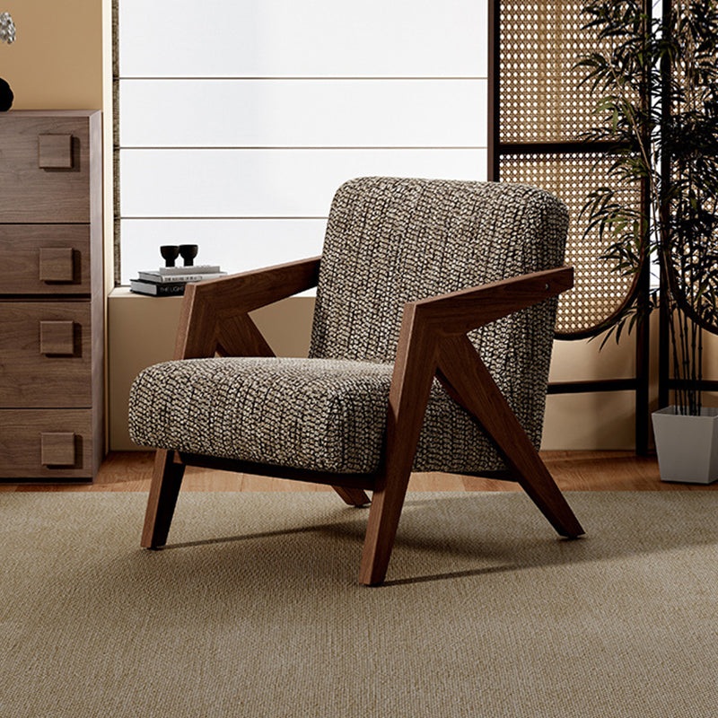 Contemporary Retro Fabric Sponge Ash Wood Square Arrow Accent Chair Backrest Armrest For Living Room