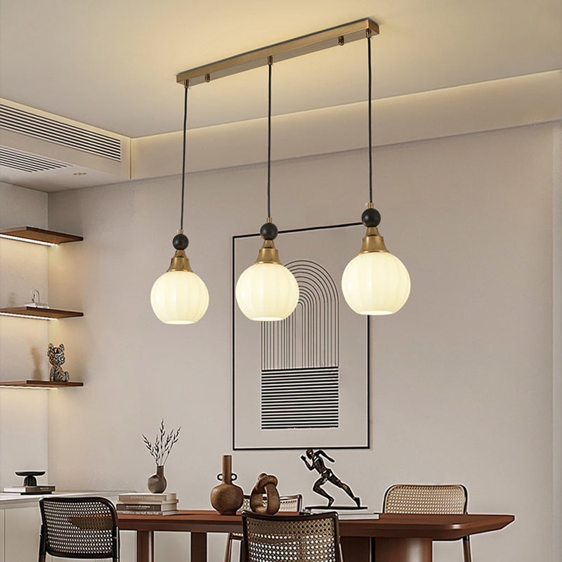 Contemporary Retro Globe Solid Wood Iron Glass 3-Light Chandelier Island Light For Living Room