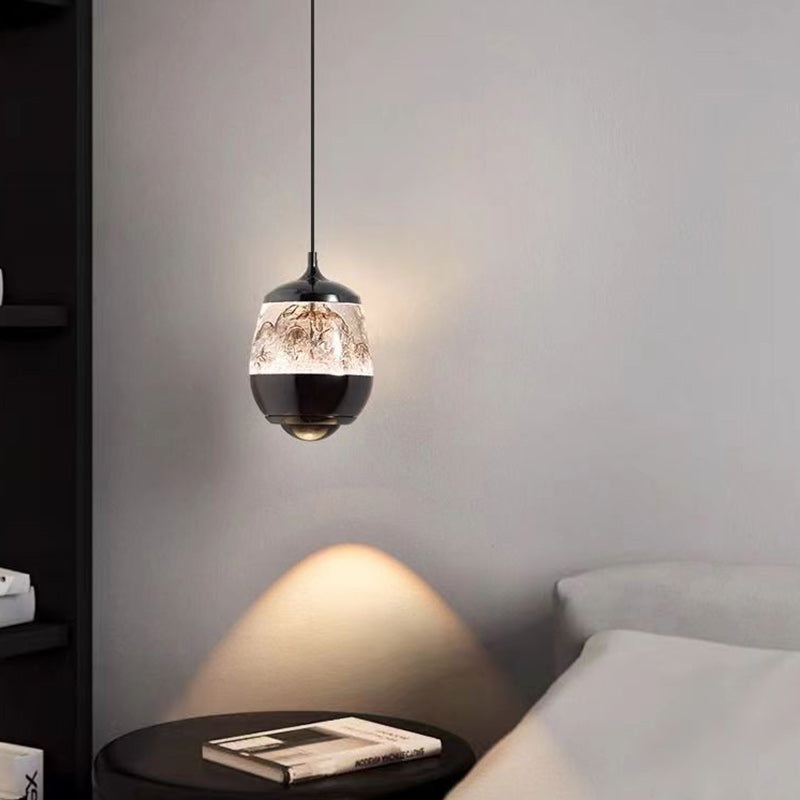 Contemporary Scandinavian Aluminum Acrylic Oval Snowy Mountain Liftable LED Pendant Light For Bedside