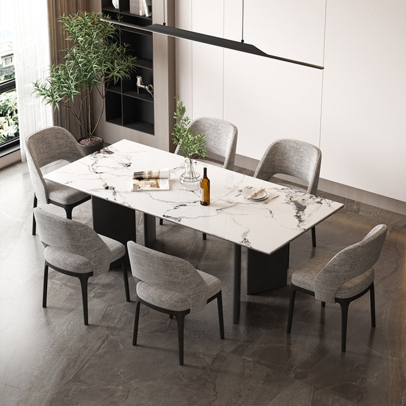 Contemporary Scandinavian Arc Hollow Square Cotton Linen Solid Wood Dining Chair Backrest Armless For Dining Room