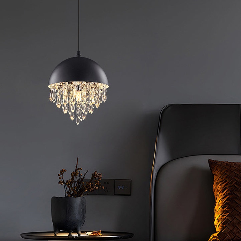 Contemporary Scandinavian Dome Aluminum Stainless Steel Crystal 3-Light Pendant Light For Bedroom