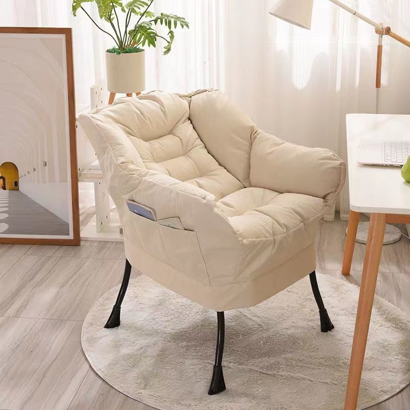 Contemporary Scandinavian Fabric Deerskin Flannel Steel Cotton Petal Square Accent Chair Backrest Detachable Storage Bag For Bedroom