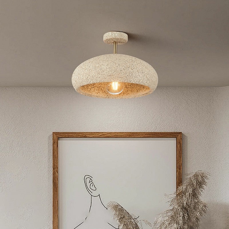Contemporary Scandinavian Wabi Sabi Oval Round Iron Composite 1-Light Semi-Flush Mount Ceiling Light For Hallway