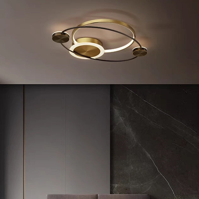 Modern Eclectic Star Ring Copper LED Flush Mount Ceiling Light For Bedroom