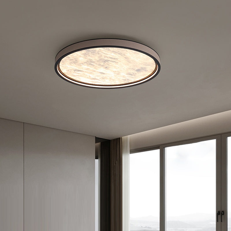 Modern Luxury Round Aluminum Leather LED Flush Mount Ceiling Light For Bedroom