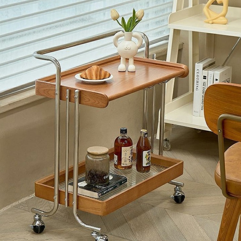 Modern Mid-Century Removable Rectangular Rubberwood Metal Frame Glass End Table 2-Tier For Living Room