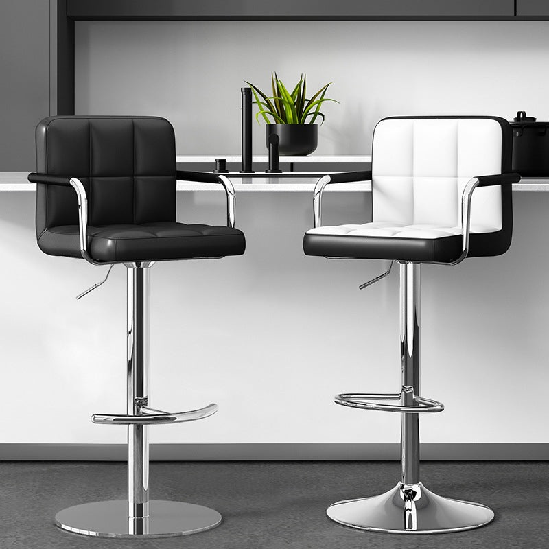 Modern Minimalist Rectangular Cushion Leather Stainless Steel Bar Stool Backrest For Dining Room