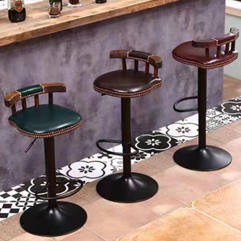 Modern Shabby Chic Oval Cushion Leather Solid Wood Bar Stool Backrest For Dining Room