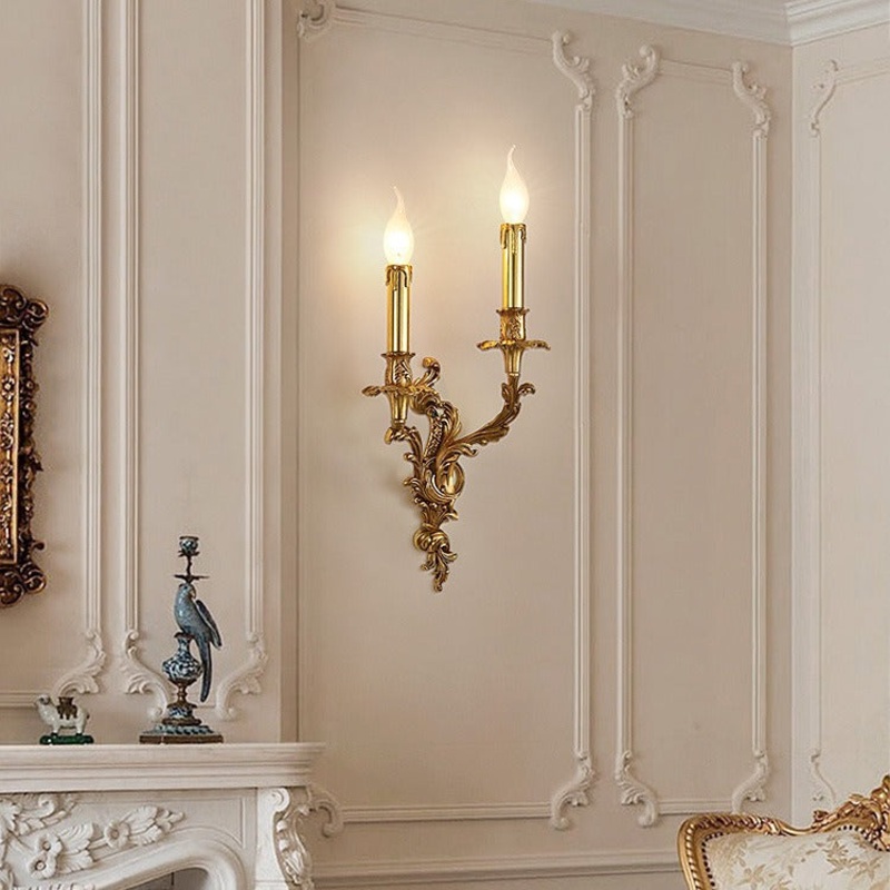 Traditional European Candle Copper 2/3 Light Wall Sconce Lamp For Living Room