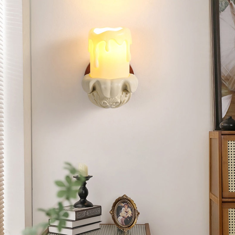 Traditional French Wood Resin Glass Carved Candelabra 1-Light Wall Sconce Lamp For Bedroom & Living Room