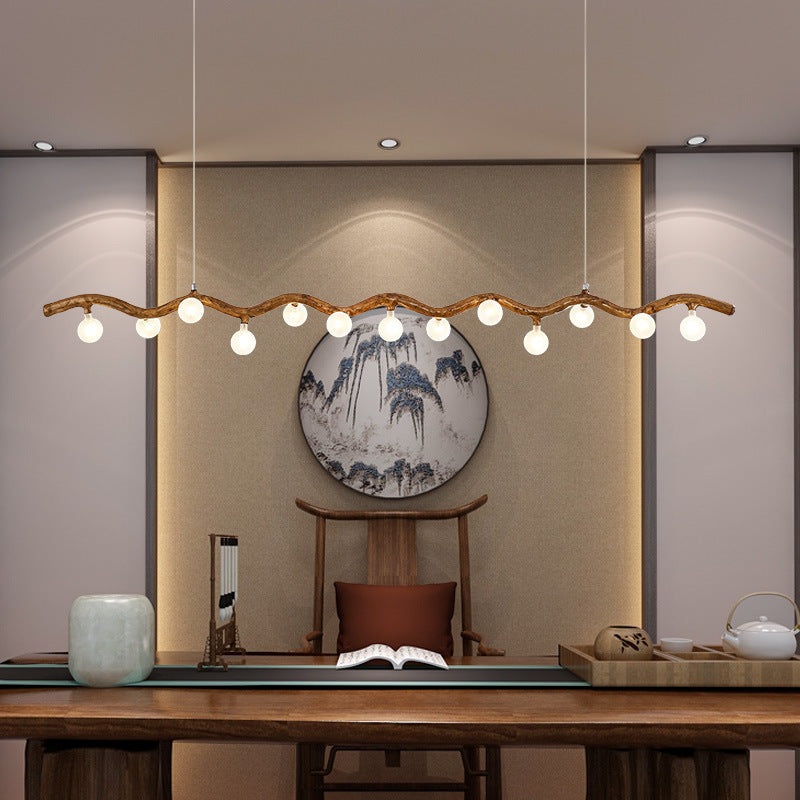 Traditional Japanese Polymer Hardware Glass Wave Branch Ball 7/9/11/13/15 Light Chandeliers Island Light For Dining Room