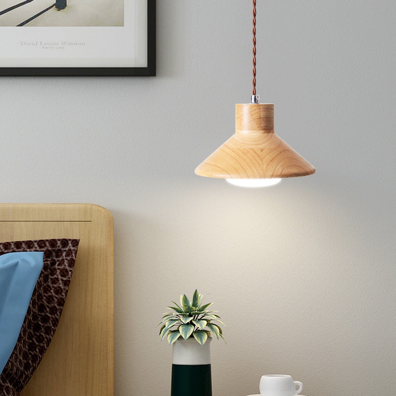 Traditional Japanese Wood Conical 1-Light Pendant Light For Bedroom & Living Room