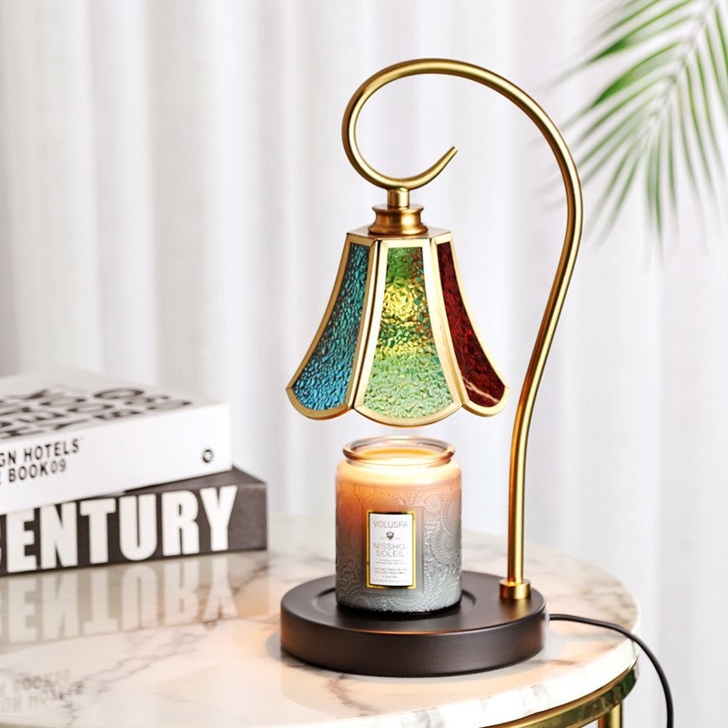 Traditional Rustic Liftable Lace Cone Iron Glass 1-Light Melting Wax Table Lamp For Bedroom