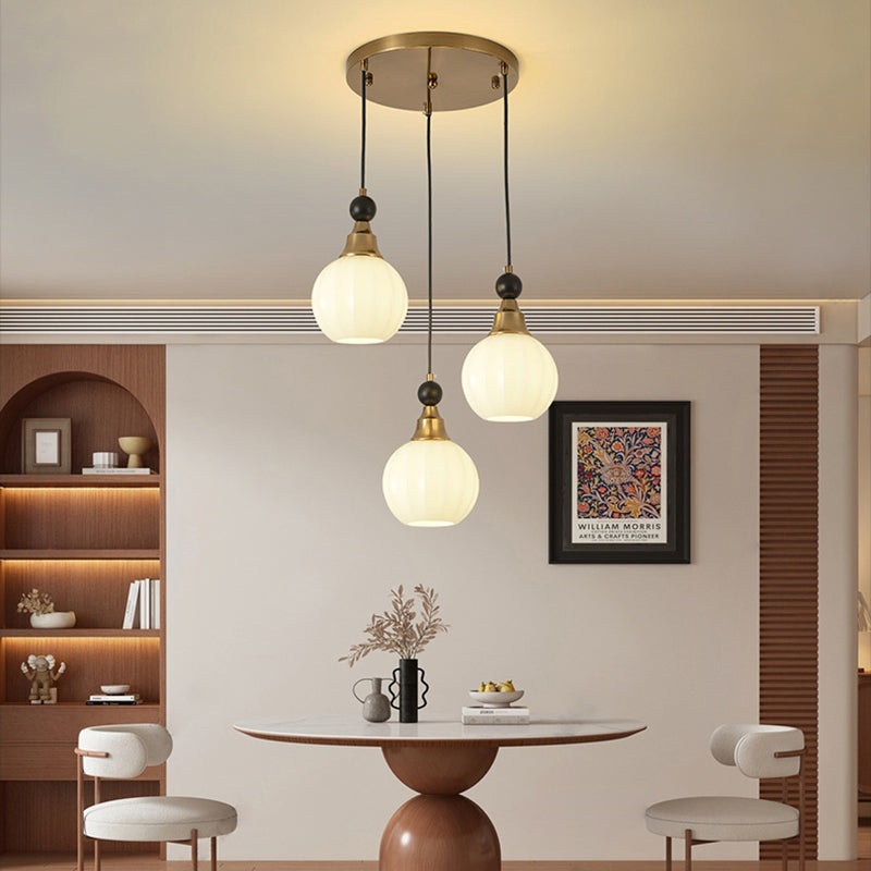 Traditional Rustic Sphere Solid Wood Iron Glass 3-Light Chandelier For Living Room