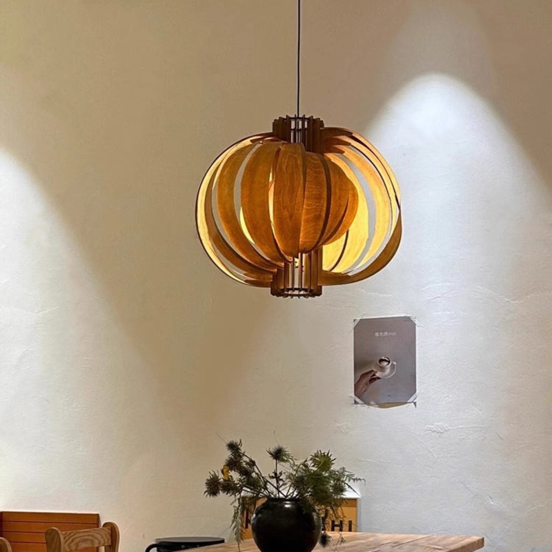 Traditional Vintage Globe Moon Shape Wood 1-Light Pendant Light For Living Room