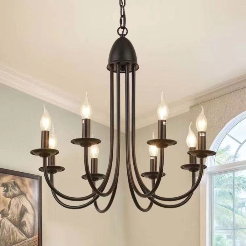 Traditional Vintage Iron 8-Light Candle Chandelier With Curved Arms For Bedroom & Living Room