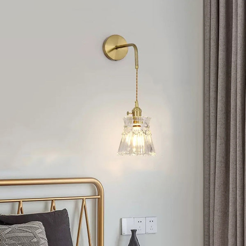 Contemporary Creative Flower Skirt Vase Petals Glass Iron Copper 1-Light Wall Sconce Lamp For Living Room