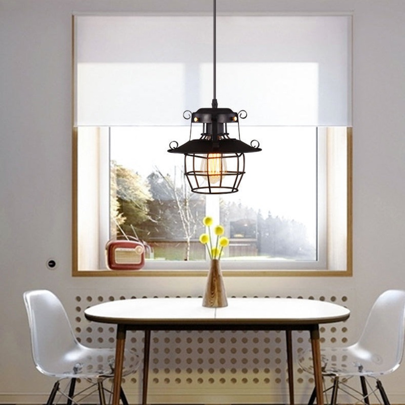 Contemporary Industrial Round Hollow Out Iron Cage 1-Light Pendant Light For Living Room