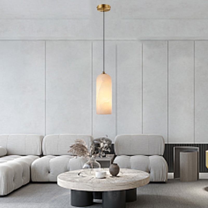 Contemporary Luxury Column Stone Glass LED Pendant Light For Living Room