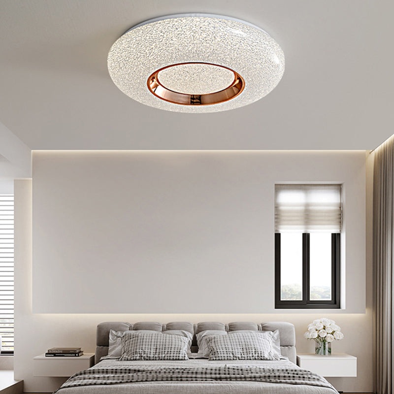 Contemporary Luxury Dazzling Crystal Sand Acrylic Geometric Ring LED Flush Mount Ceiling Light For Bedroom