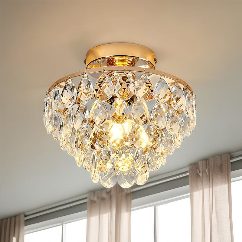 Contemporary Luxury Hardware Crystal 1-Light Semi-Flush Mount Ceiling Light For Living Room