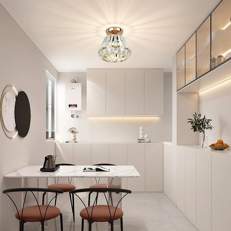 Contemporary Luxury Sparkle Crystal Diamond Shade 1-Light Semi-Flush Mount Ceiling Light For Living Room