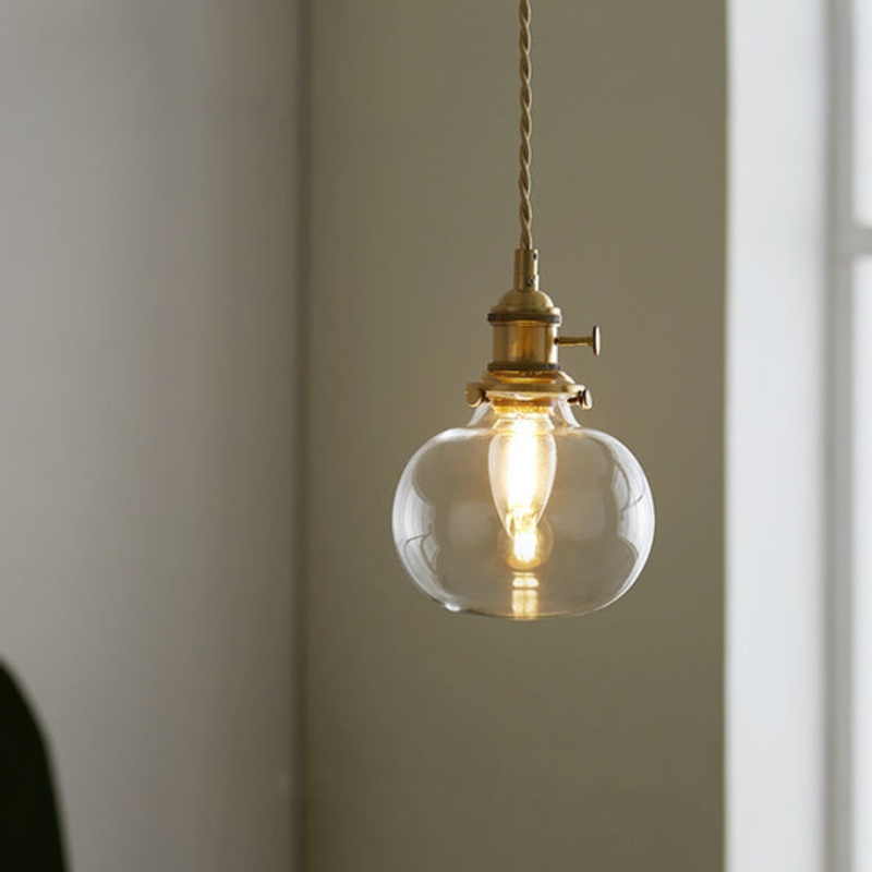 Contemporary Nordic Cylinder Ball Bowl Glass Brass 1-Light Pendant Light For Living Room