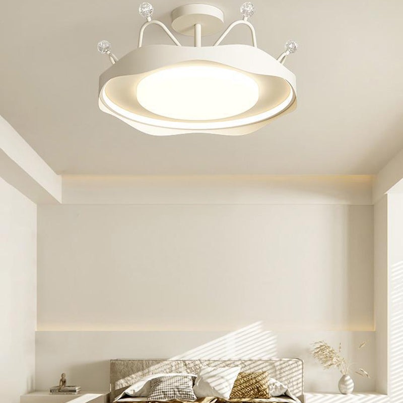 Contemporary Scandinavian Crown Round Hardware Acrylic Semi-Flush Mount Ceiling Light For Bedroom