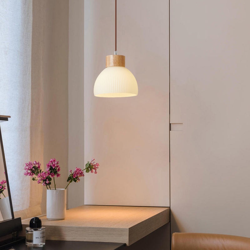 Contemporary Scandinavian Semicircle Vertical Cylinder Wood Glass 1/3 Light Pendant Light Island Light For Living Room
