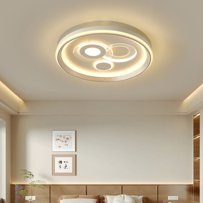 Contemporary Simplicity Iron Acrylic Geometric Round LED Flush Mount Ceiling Light For Bedroom
