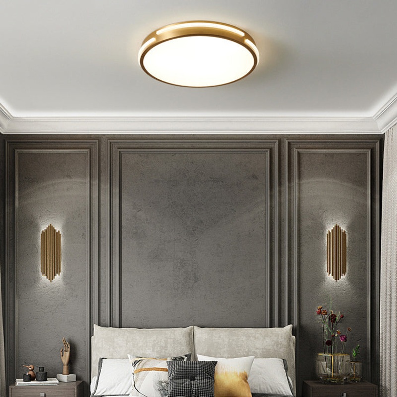 Modern Mid-century Brass Acrylic Round Line LED Flush Mount Ceiling Light For Bedroom