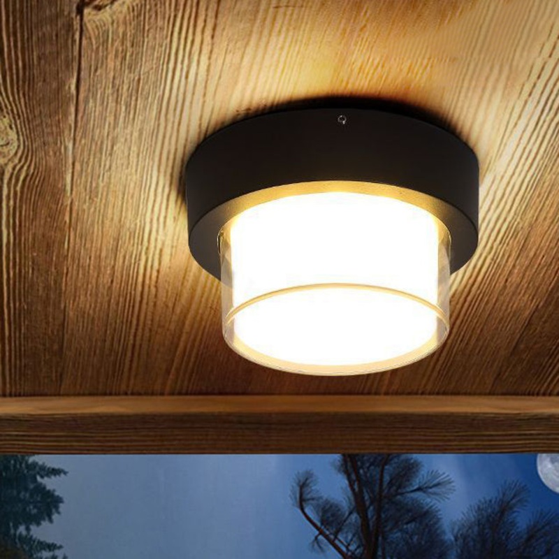 Modern Minimalist Waterproof Square Round Cylinder Die-Cast Aluminum Acrylic LED Flush Mount Ceiling Light For Outdoor Patio