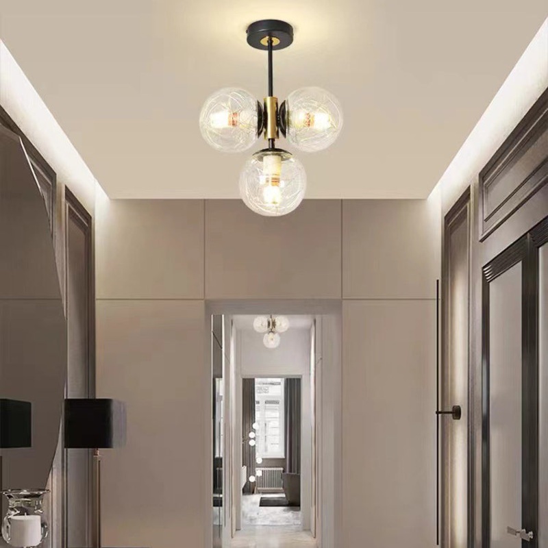 Modern Simplicity Hardware Glass Ball Shade 3-Light Semi-Flush Mount Ceiling Light For Living Room