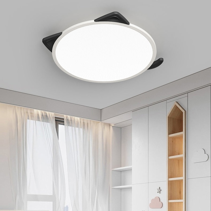 Modern Simplicity Kids Iron Aluminum Acrylic Round Cat's Ear LED Flush Mount Ceiling Light For Bedroom